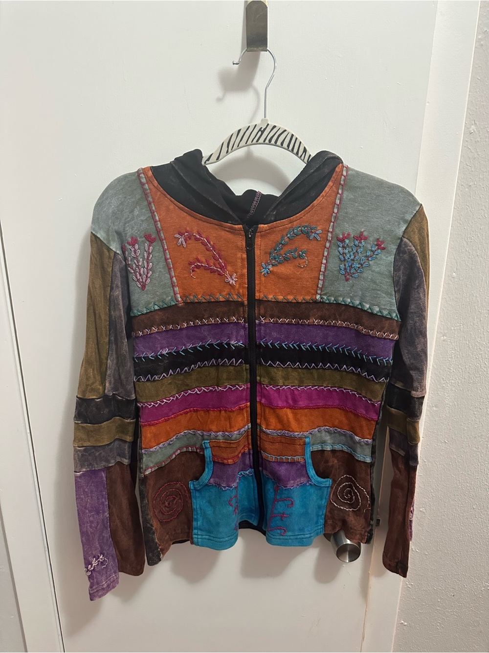 Rising International Multicolor Embroidered Zip-Up Bomber Jacket